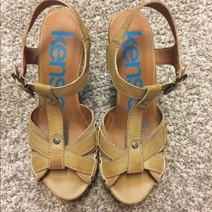 Tan Leather Wedge Sandals NWOT